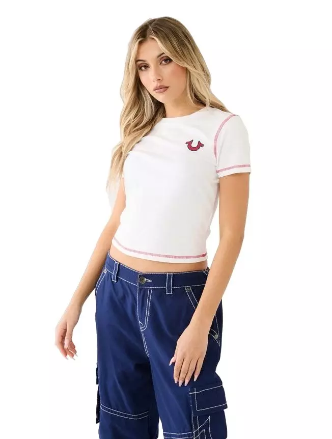 True Religion Women's Contrast Stitch Tee - White | Hibbett